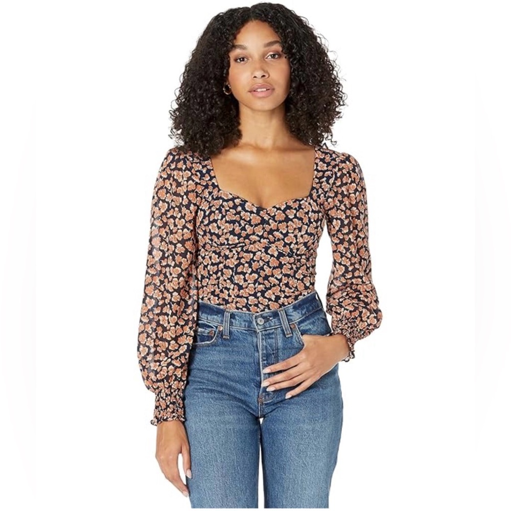 Abercrombie & Fitch Long Sleeve Sweetheart Puff Sleeve Floral‎ Crop Top Blouse M